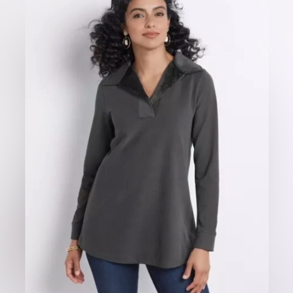 NWT Soft Surroundings Opari Tunic Sweatshirt Charcoal Top V16